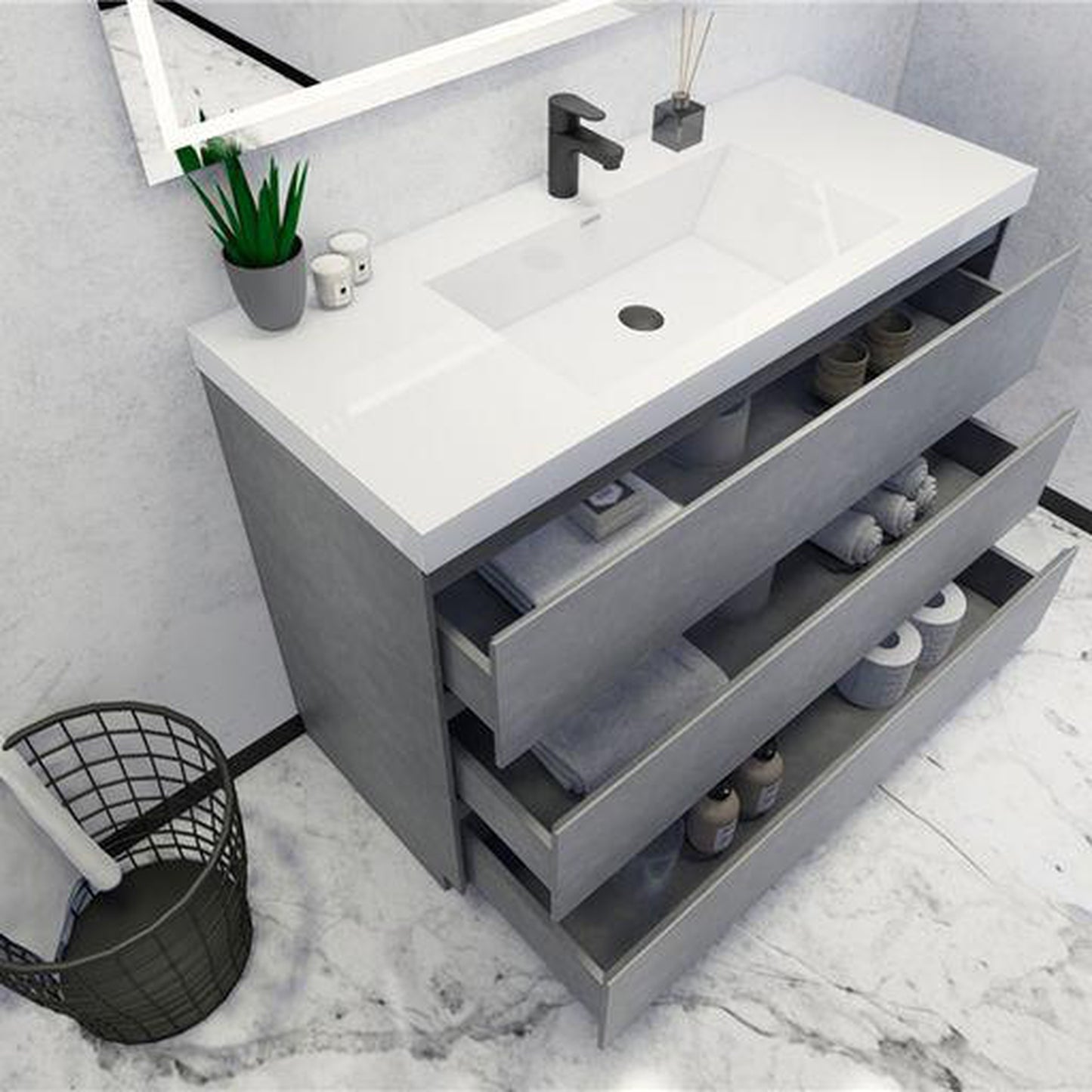 Moreno Bath Angeles 48" Cement Gray Freestanding Vanity With Single Reinforced White Acrylic Sink