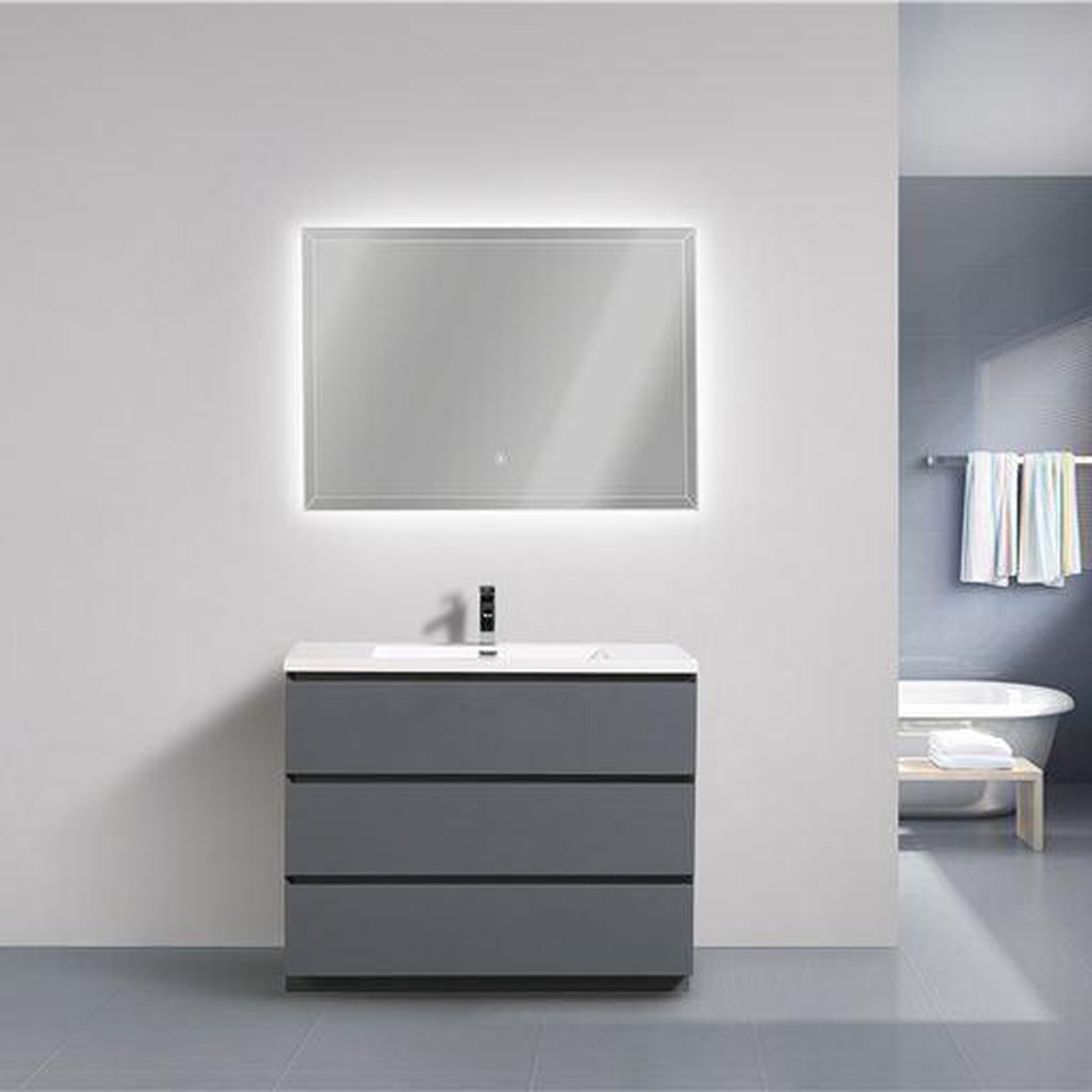 Moreno Bath Angeles 48" High Gloss Gray Freestanding Vanity With Single Reinforced White Acrylic Sink