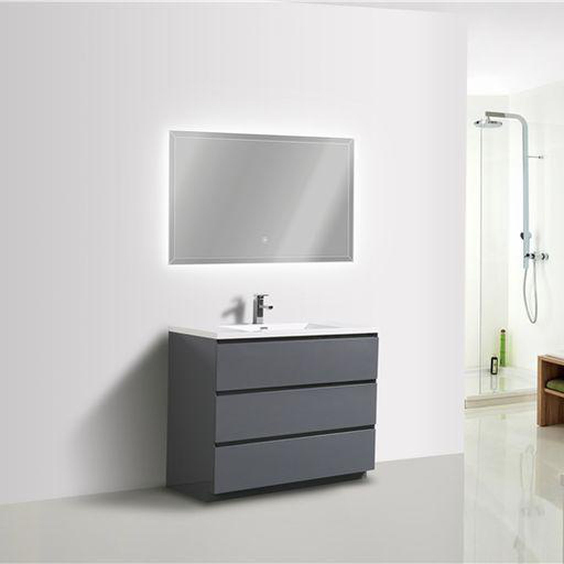 Moreno Bath Angeles 48" High Gloss Gray Freestanding Vanity With Single Reinforced White Acrylic Sink