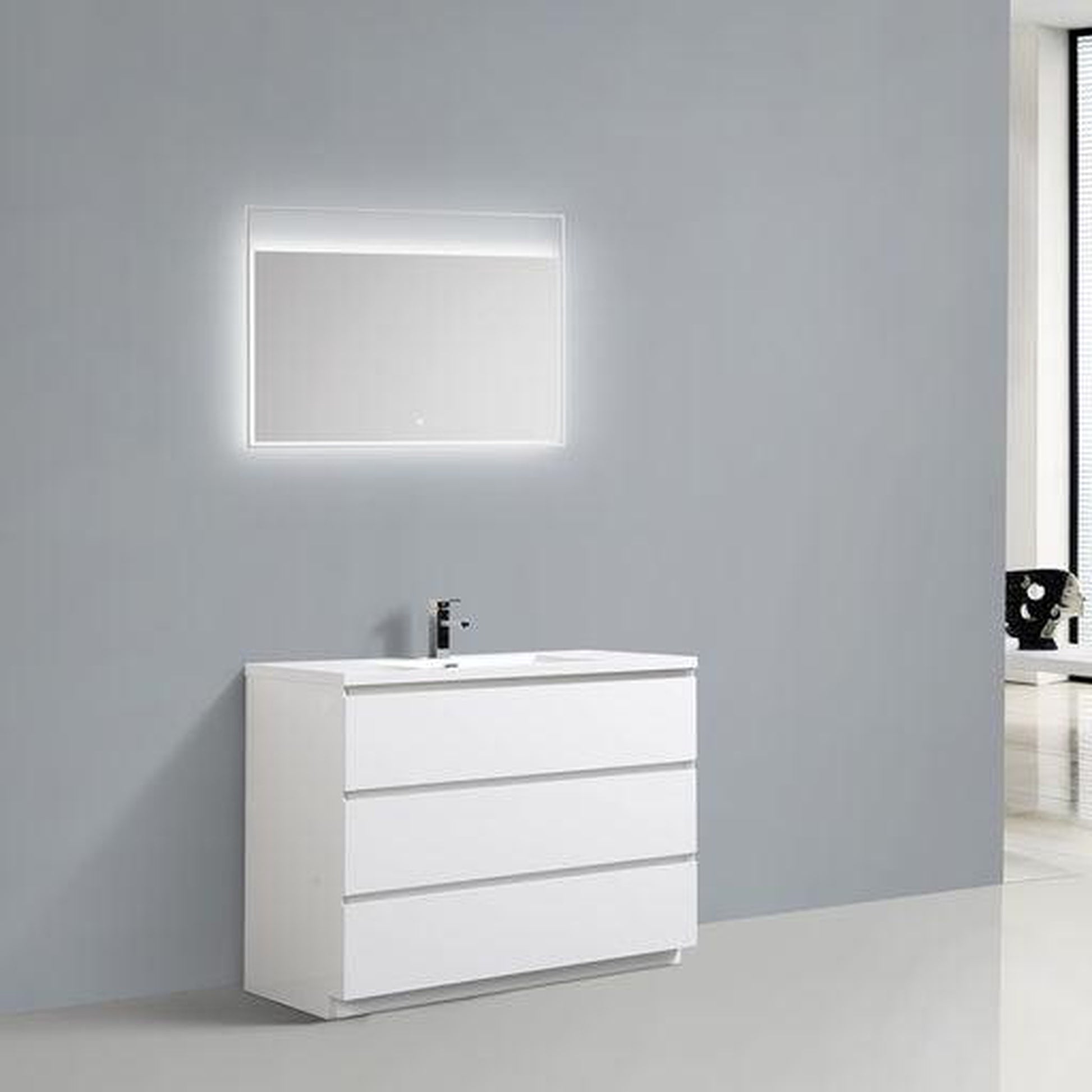 Moreno Bath Angeles 48" High Gloss White Freestanding Vanity With Single Reinforced White Acrylic Sink