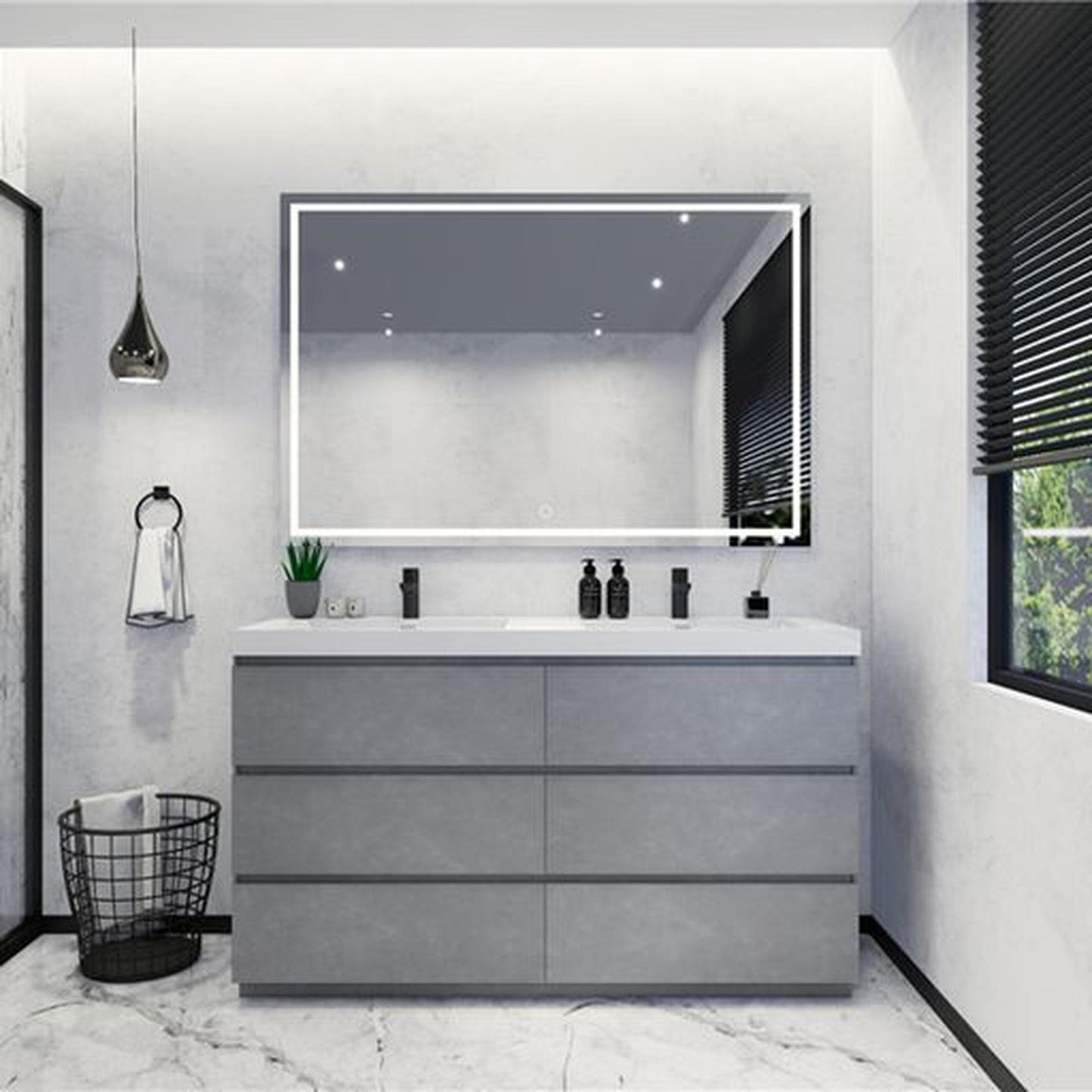 Moreno Bath Angeles 60" Cement Gray Freestanding Vanity With Double Reinforced White Acrylic Sinks