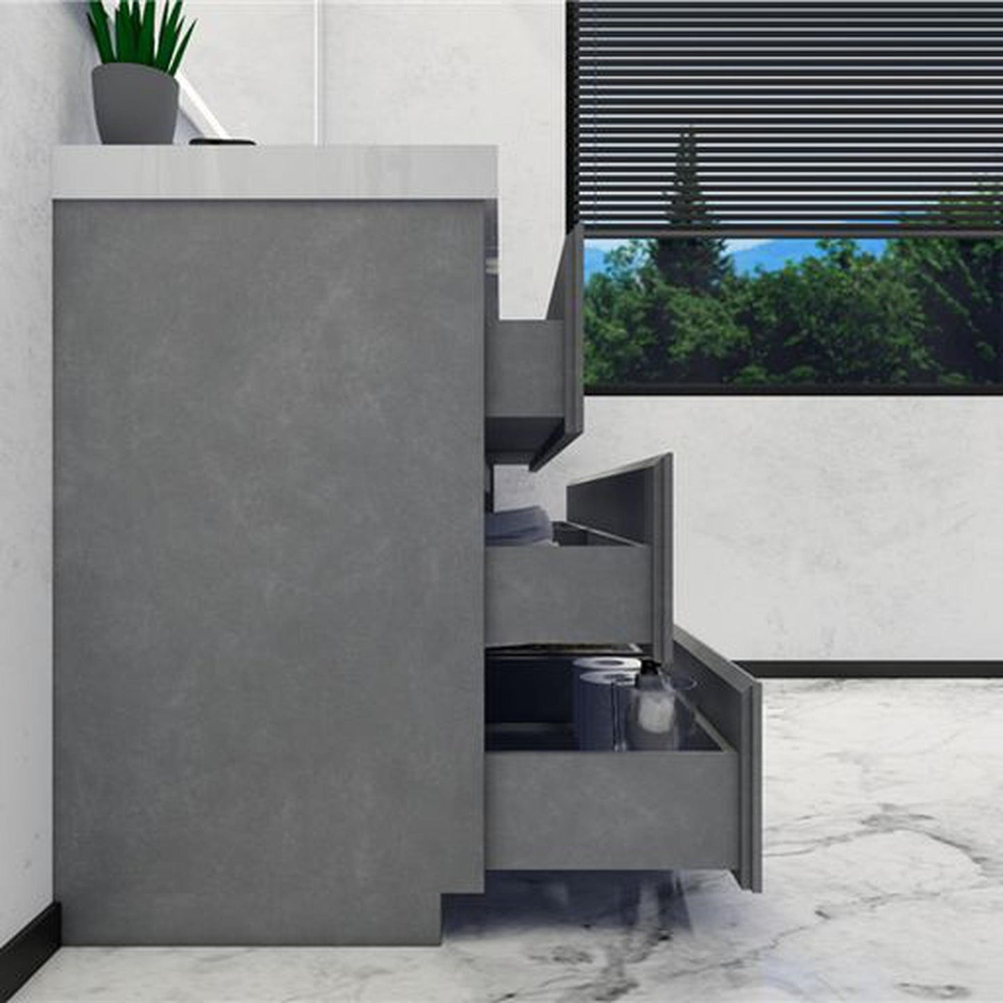 Moreno Bath Angeles 60" Cement Gray Freestanding Vanity With Double Reinforced White Acrylic Sinks