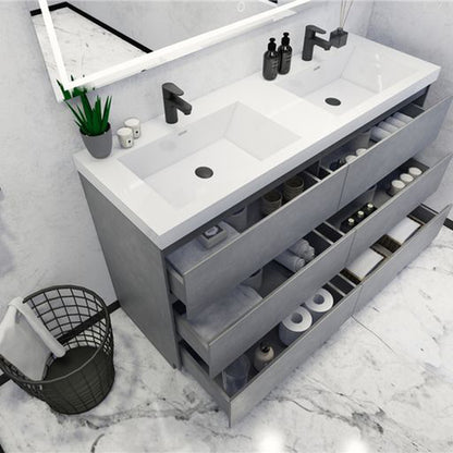 Moreno Bath Angeles 60" Cement Gray Freestanding Vanity With Double Reinforced White Acrylic Sinks