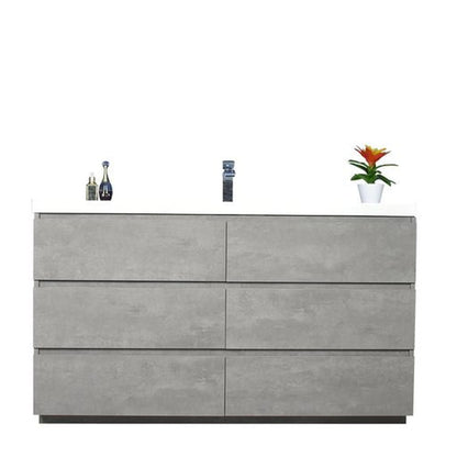 Moreno Bath Angeles 60" Cement Gray Freestanding Vanity With Single Reinforced White Acrylic Sink