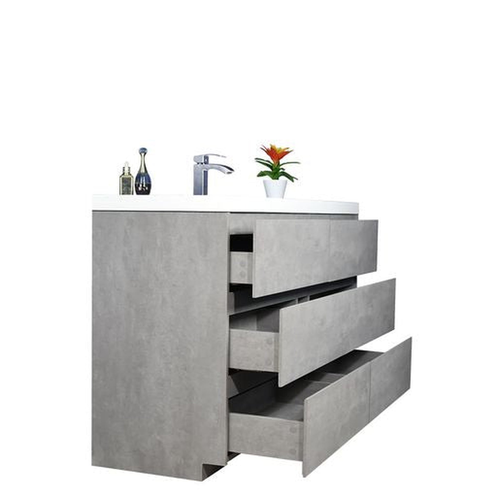 Moreno Bath Angeles 60" Cement Gray Freestanding Vanity With Single Reinforced White Acrylic Sink