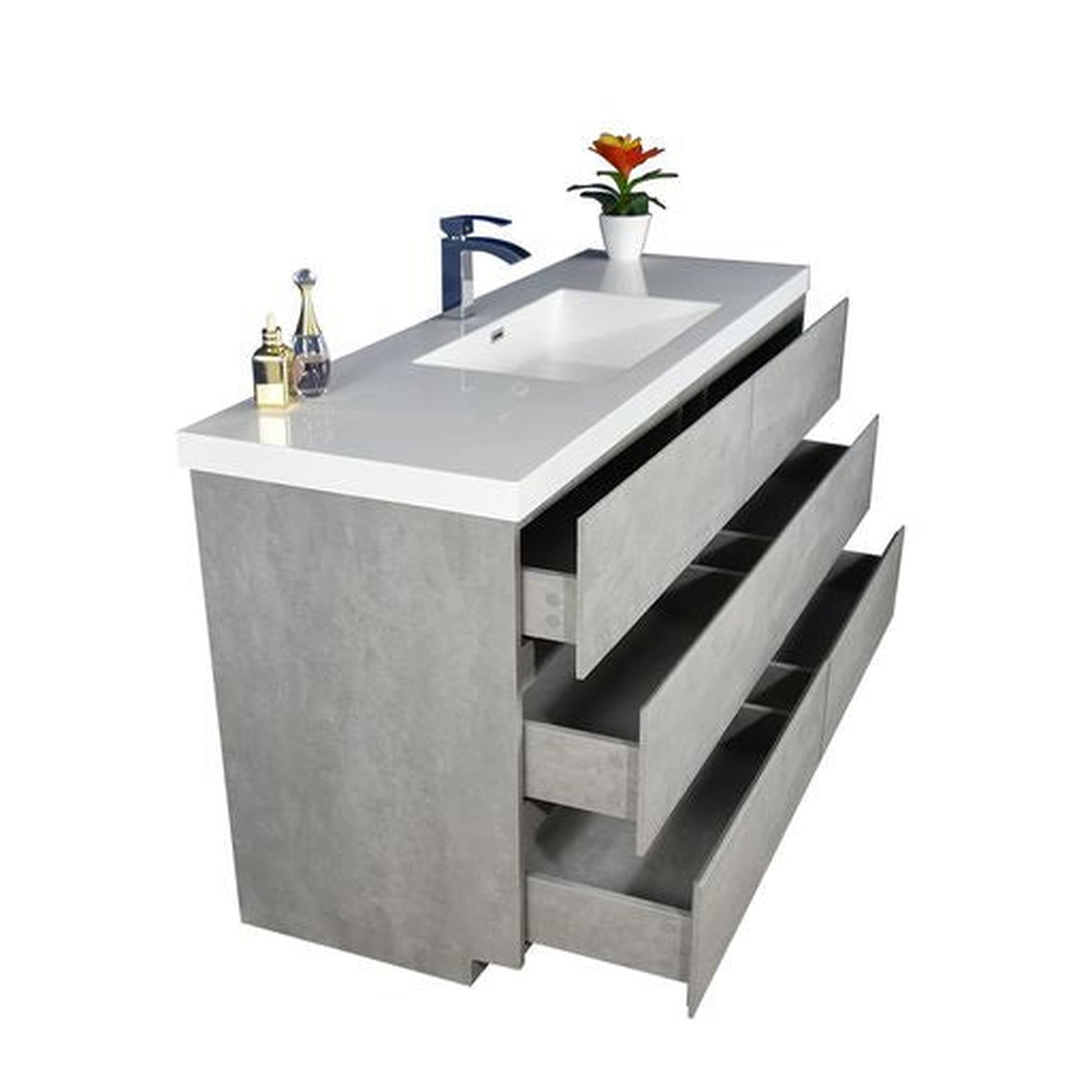 Moreno Bath Angeles 60" Cement Gray Freestanding Vanity With Single Reinforced White Acrylic Sink