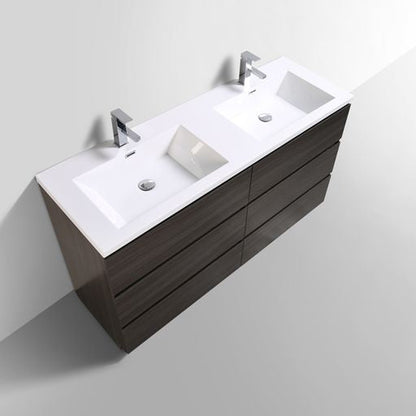 Moreno Bath Angeles 60" Dark Gray Oak Freestanding Vanity With Double Reinforced White Acrylic Sinks