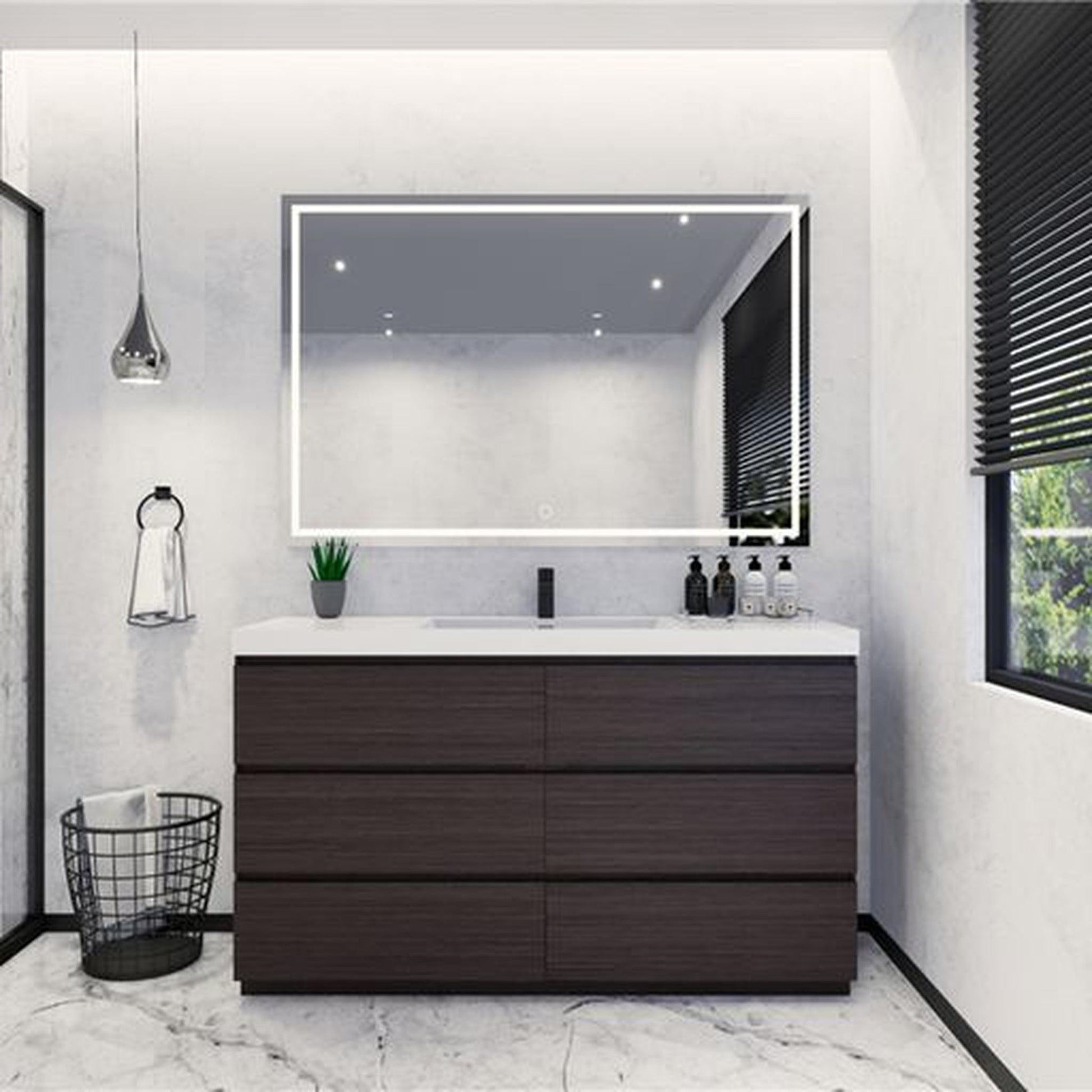 Moreno Bath Angeles 60" Dark Gray Oak Freestanding Vanity With Single Reinforced White Acrylic Sink
