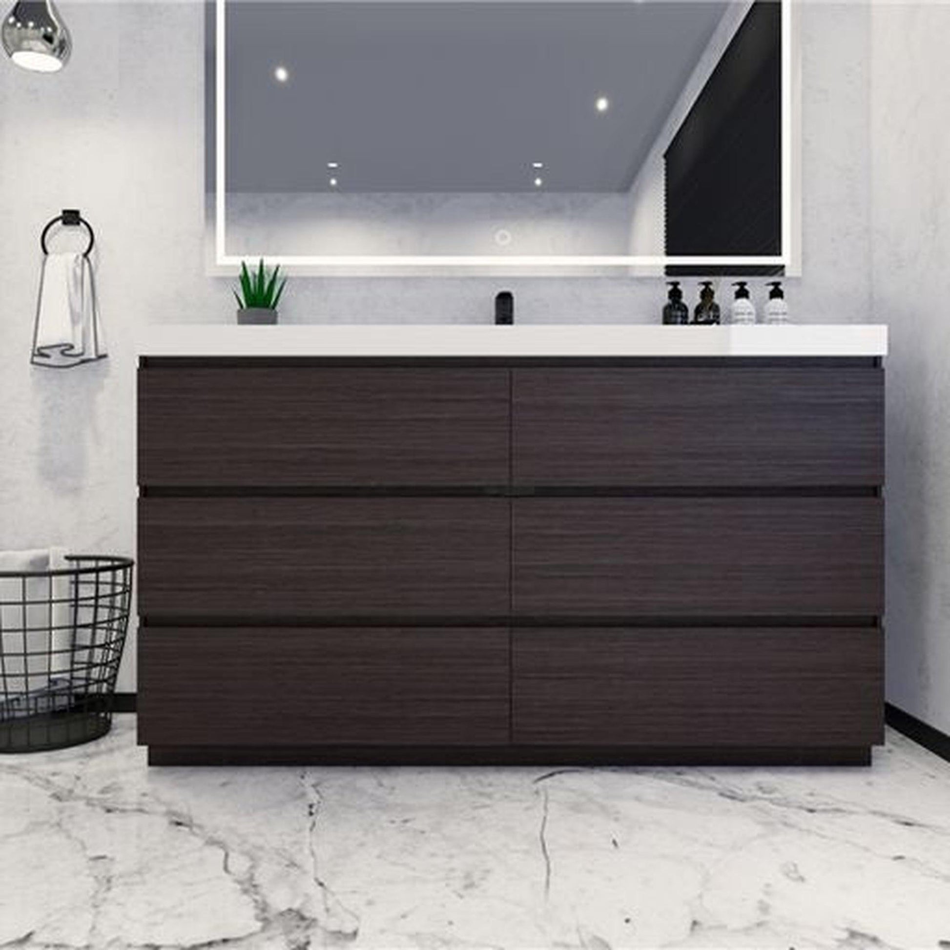 Moreno Bath Angeles 60" Dark Gray Oak Freestanding Vanity With Single Reinforced White Acrylic Sink