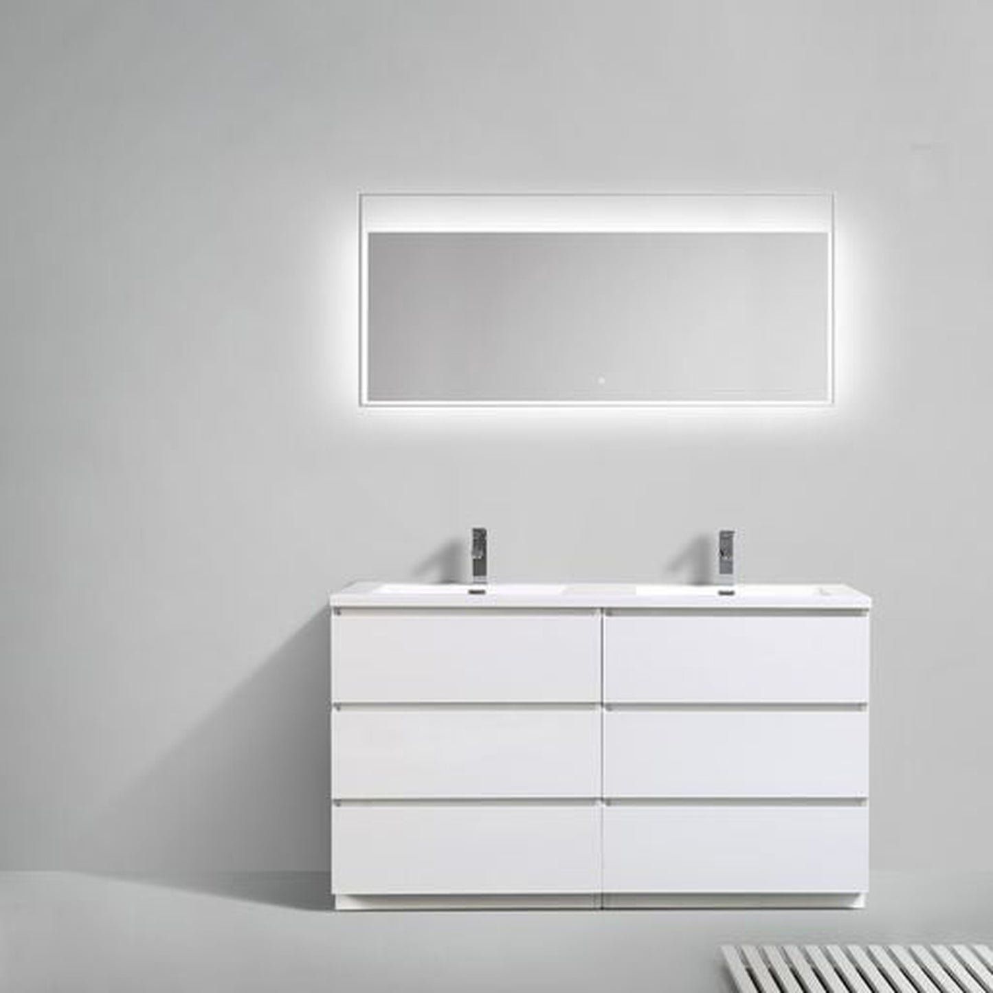 Moreno Bath Angeles 60" High Gloss White Freestanding Vanity With Double Reinforced White Acrylic Sinks