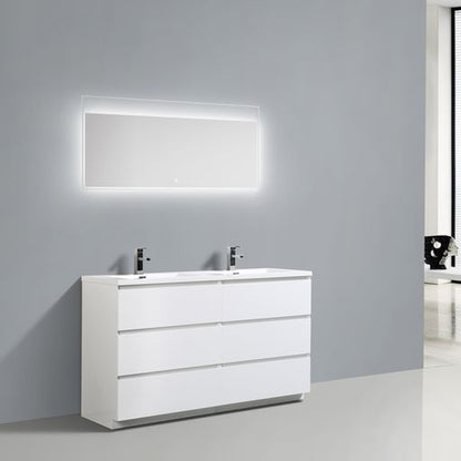 Moreno Bath Angeles 60" High Gloss White Freestanding Vanity With Double Reinforced White Acrylic Sinks
