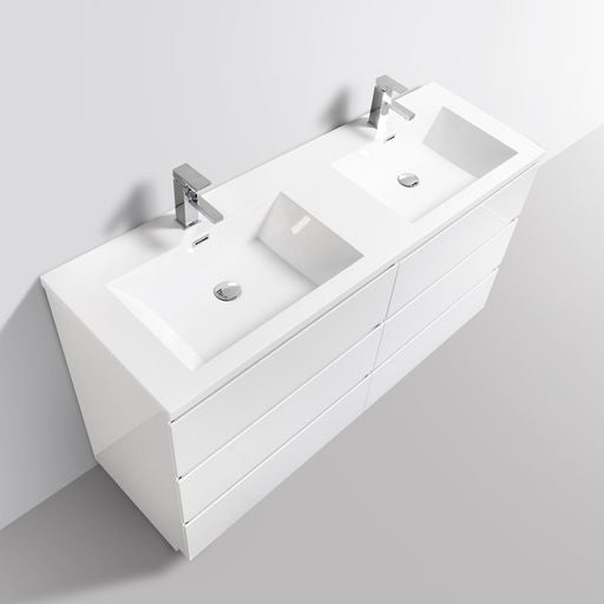 Moreno Bath Angeles 60" High Gloss White Freestanding Vanity With Double Reinforced White Acrylic Sinks