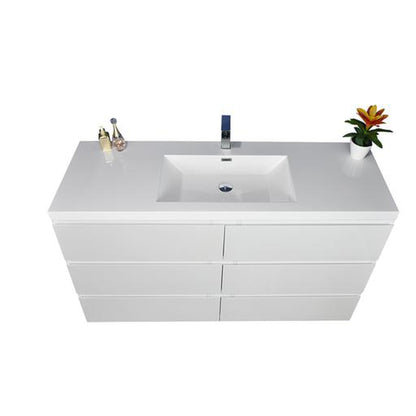 Moreno Bath Angeles 60" High Gloss White Freestanding Vanity With Single Reinforced White Acrylic Sink