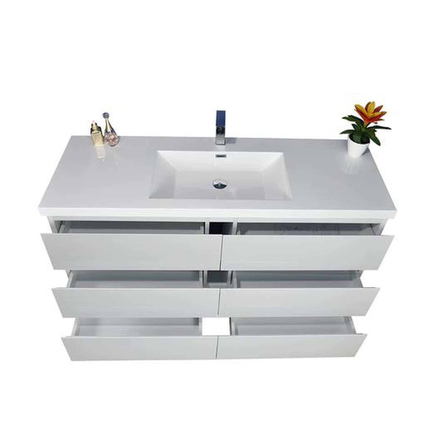 Moreno Bath Angeles 60" High Gloss White Freestanding Vanity With Single Reinforced White Acrylic Sink