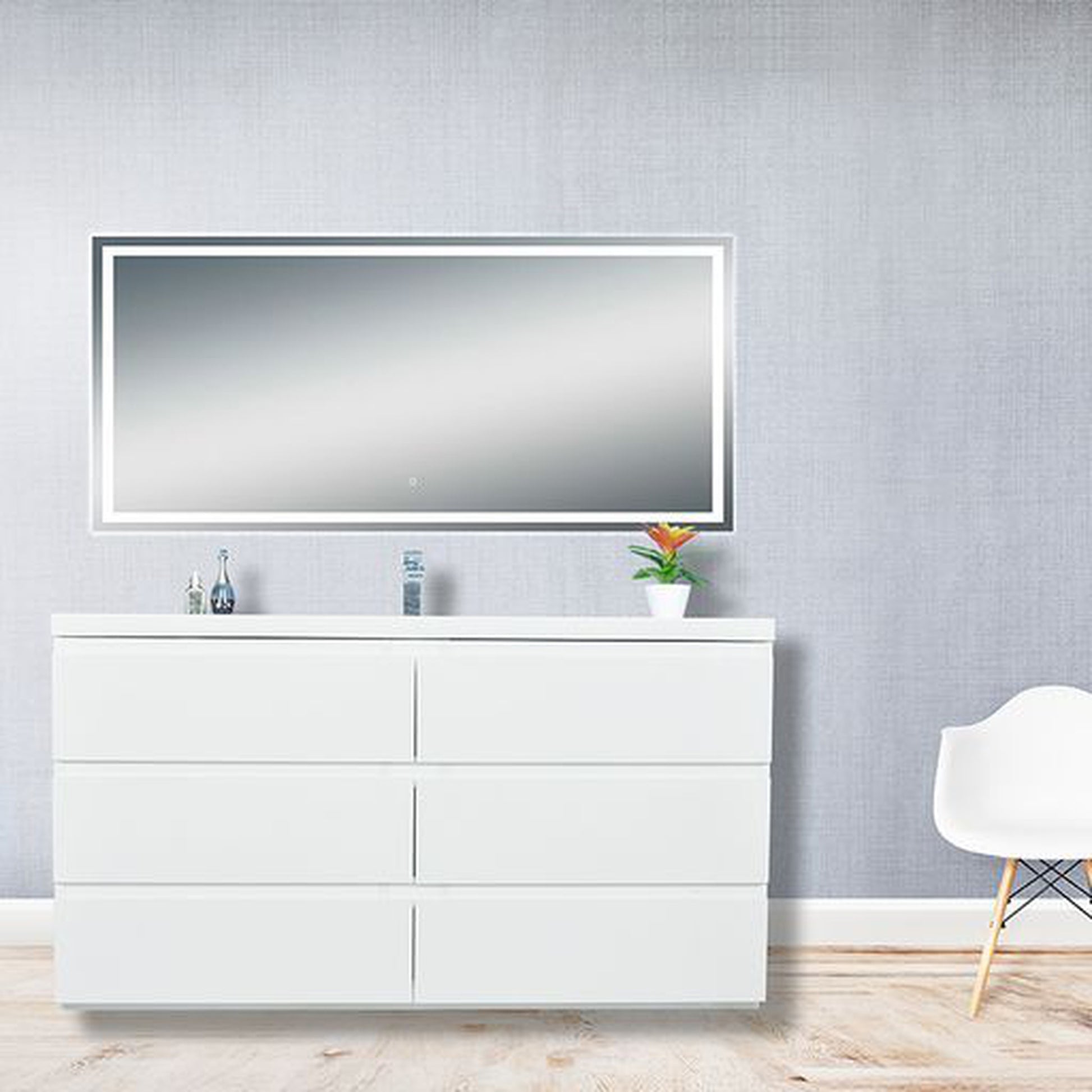 Moreno Bath Angeles 60" High Gloss White Freestanding Vanity With Single Reinforced White Acrylic Sink