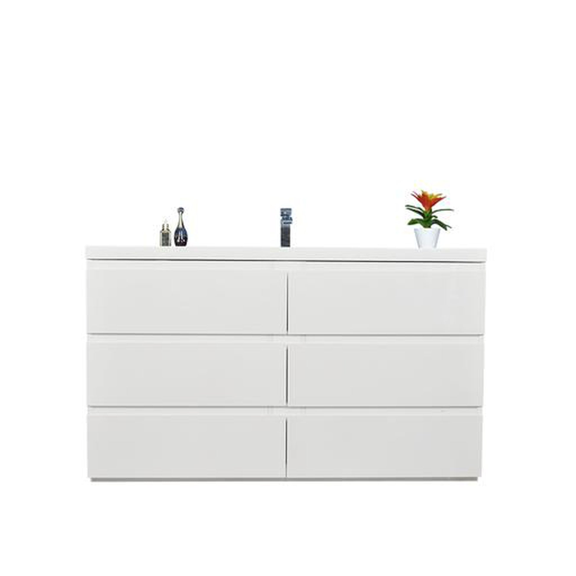 Moreno Bath Angeles 60" High Gloss White Freestanding Vanity With Single Reinforced White Acrylic Sink