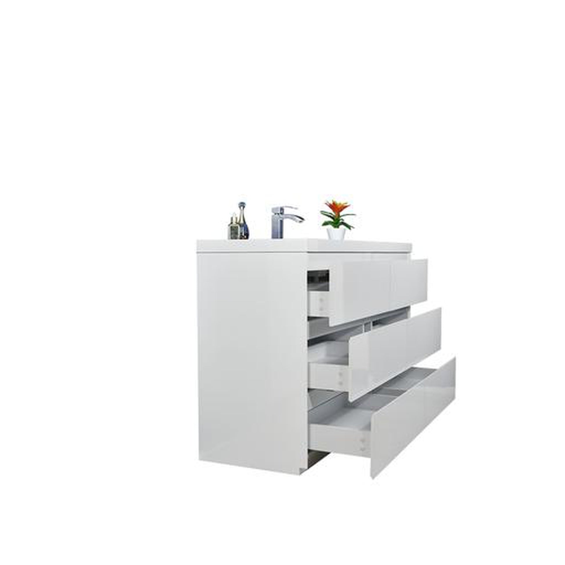 Moreno Bath Angeles 60" High Gloss White Freestanding Vanity With Single Reinforced White Acrylic Sink