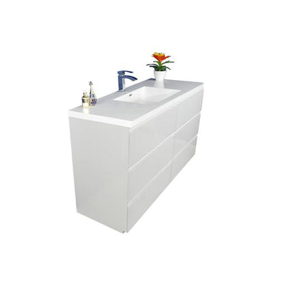 Moreno Bath Angeles 60" High Gloss White Freestanding Vanity With Single Reinforced White Acrylic Sink