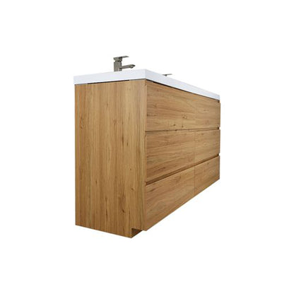 Moreno Bath Angeles 60" Nature Oak Freestanding Vanity With Double Reinforced White Acrylic Sinks