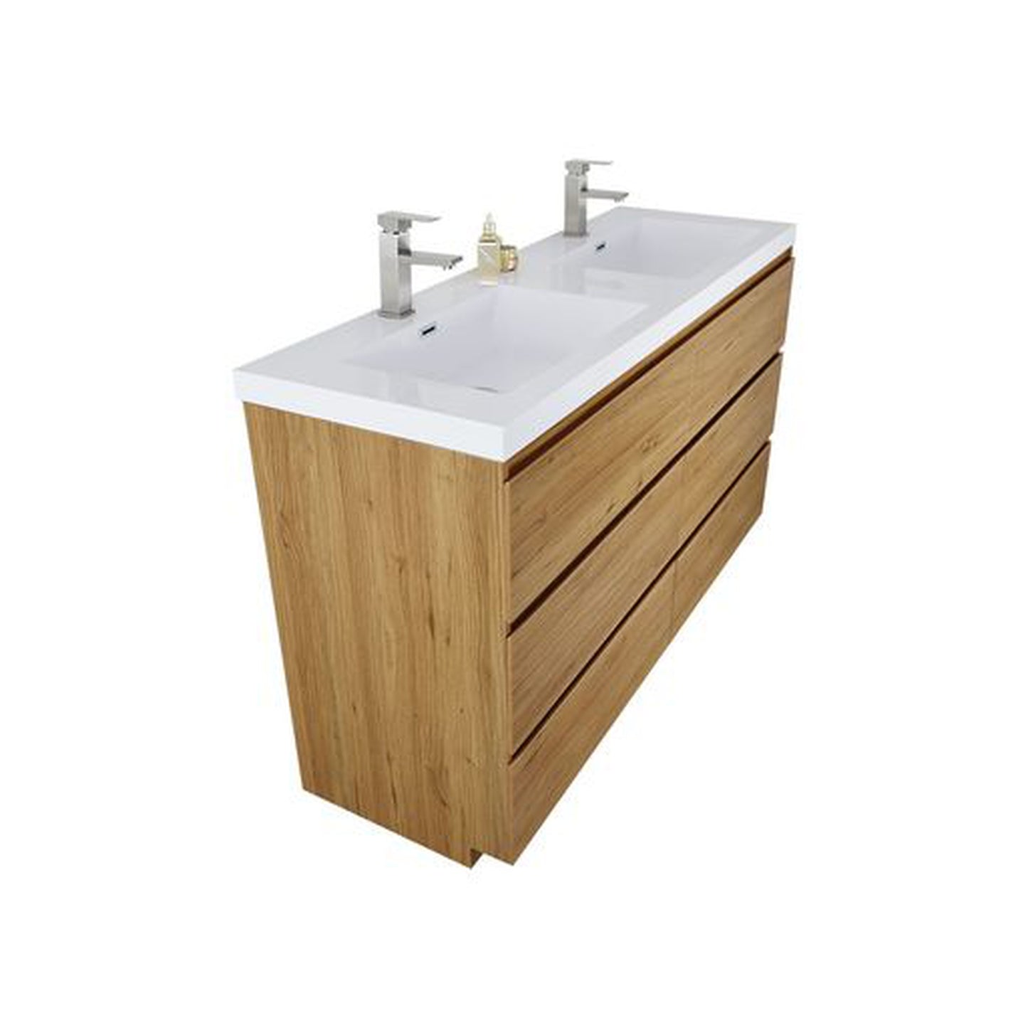 Moreno Bath Angeles 60" Nature Oak Freestanding Vanity With Double Reinforced White Acrylic Sinks