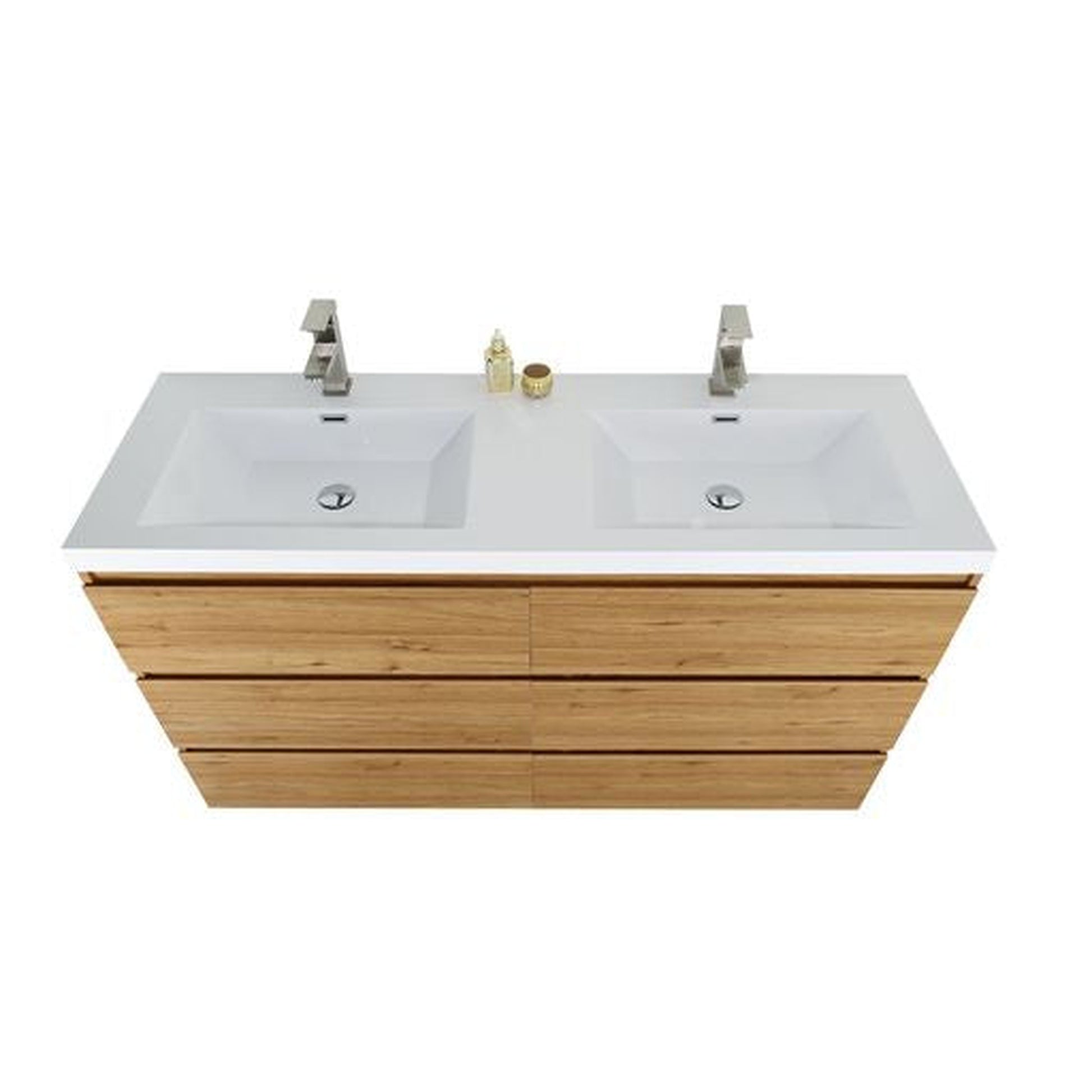 Moreno Bath Angeles 60" Nature Oak Freestanding Vanity With Double Reinforced White Acrylic Sinks