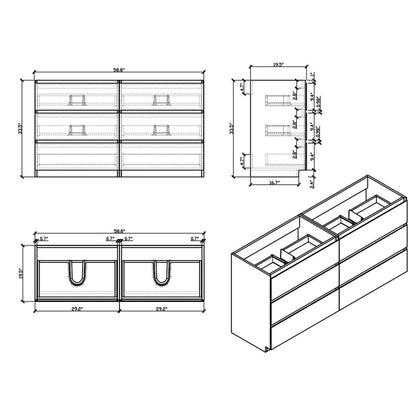 Moreno Bath Angeles 60" Nature Oak Freestanding Vanity With Double Reinforced White Acrylic Sinks