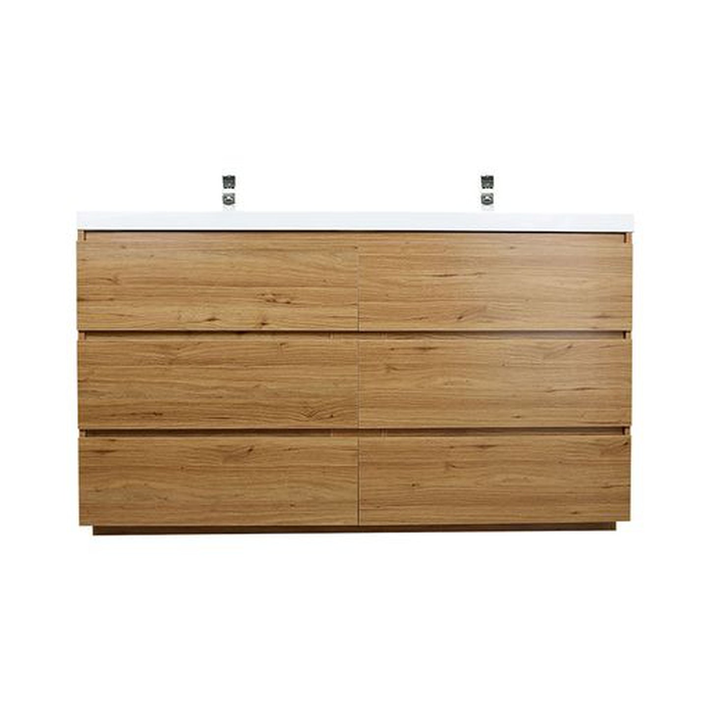 Moreno Bath Angeles 60" Nature Oak Freestanding Vanity With Double Reinforced White Acrylic Sinks