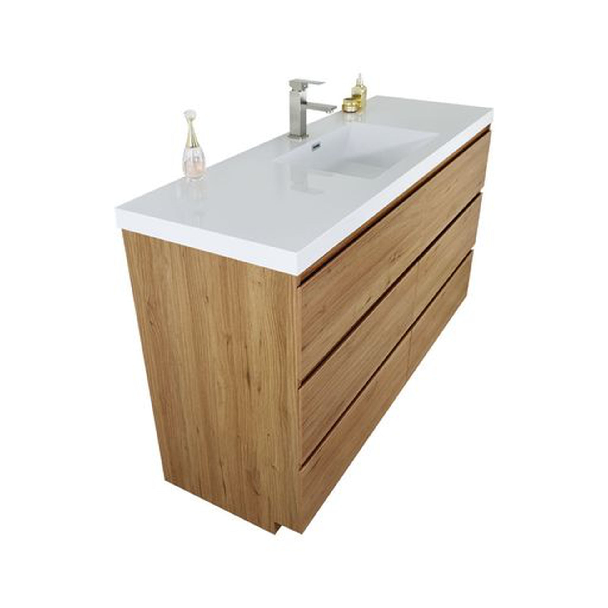 Moreno Bath Angeles 60" Nature Oak Freestanding Vanity With Single Reinforced White Acrylic Sink