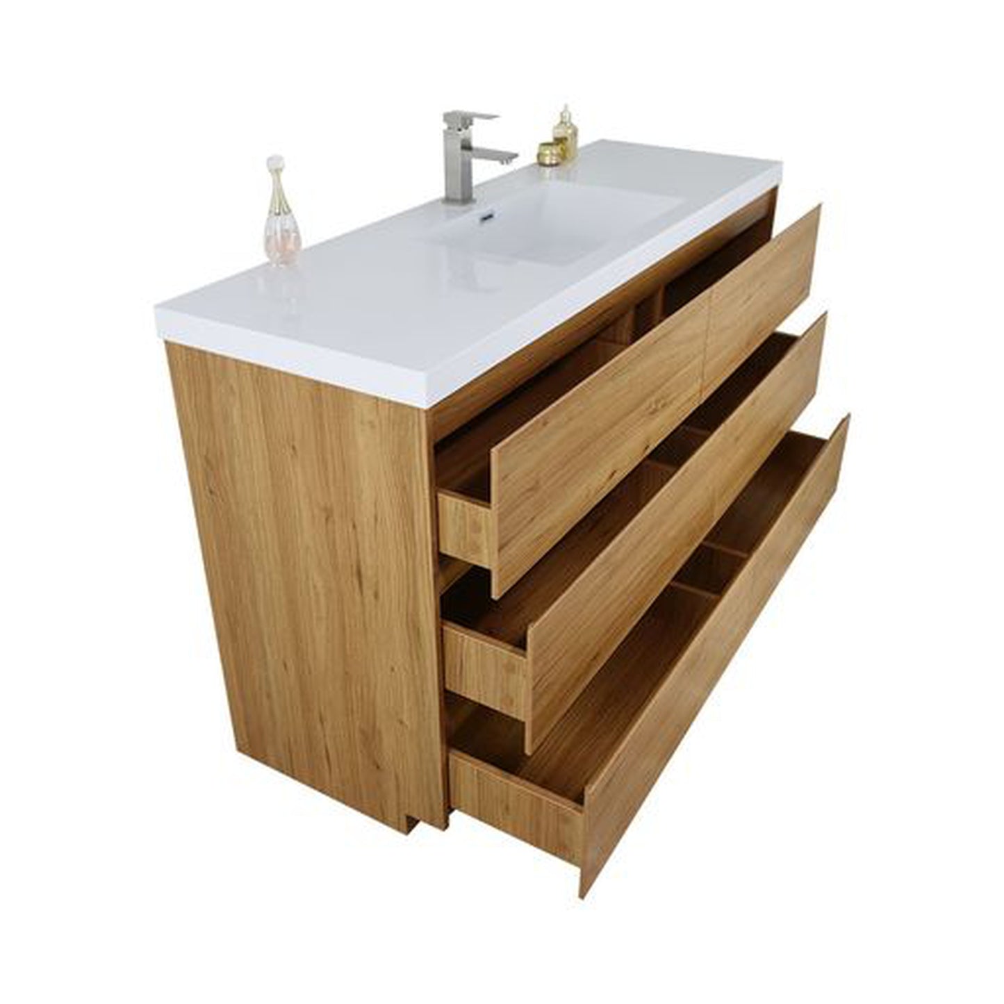 Moreno Bath Angeles 60" Nature Oak Freestanding Vanity With Single Reinforced White Acrylic Sink