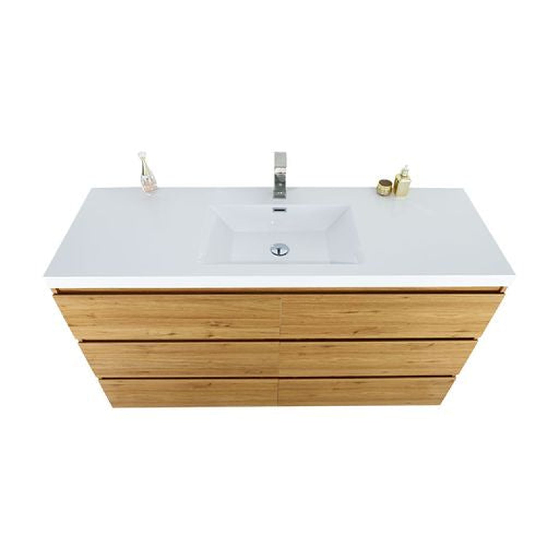 Moreno Bath Angeles 60" Nature Oak Freestanding Vanity With Single Reinforced White Acrylic Sink