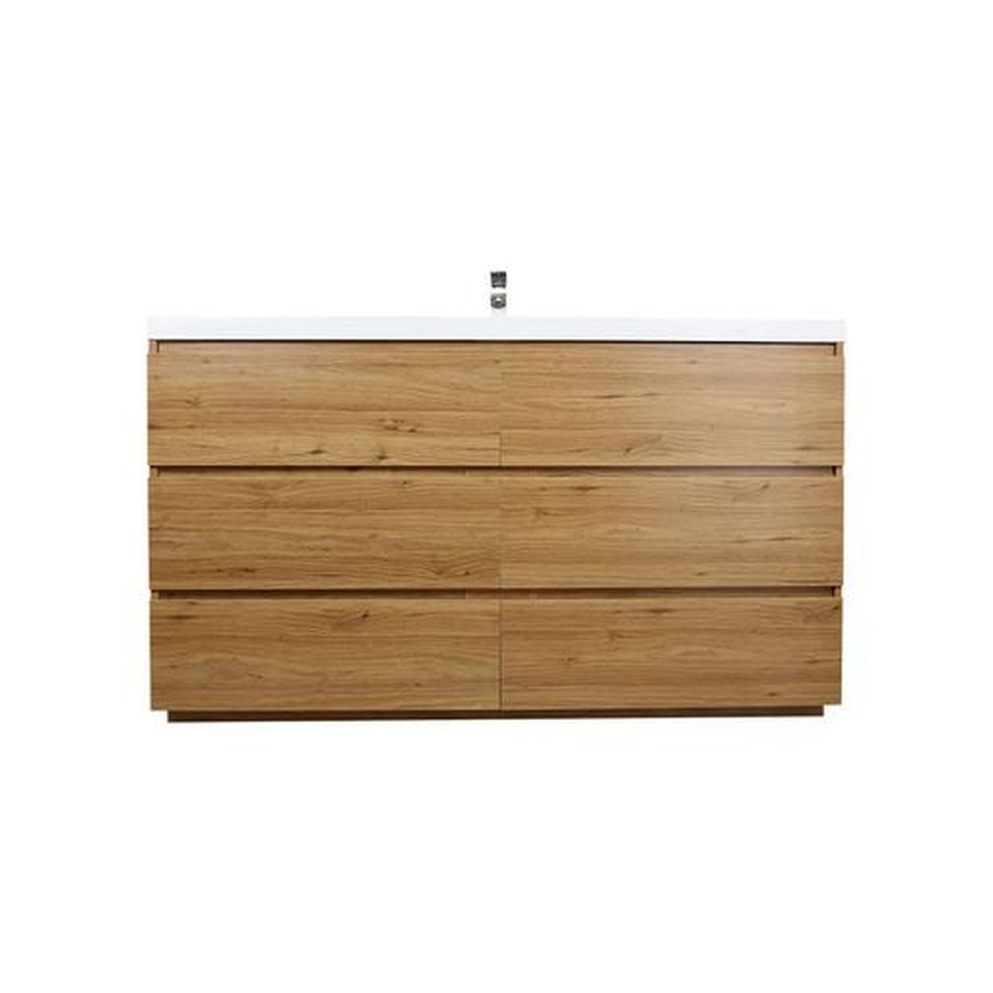 Moreno Bath Angeles 60" Nature Oak Freestanding Vanity With Single Reinforced White Acrylic Sink