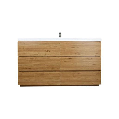 Moreno Bath Angeles 60" Nature Oak Freestanding Vanity With Single Reinforced White Acrylic Sink