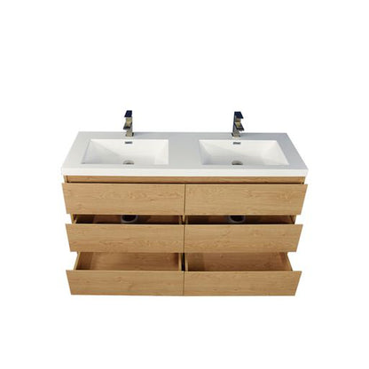 Moreno Bath Angeles 60" New England Oak Freestanding Vanity With Double Reinforced White Acrylic Sinks