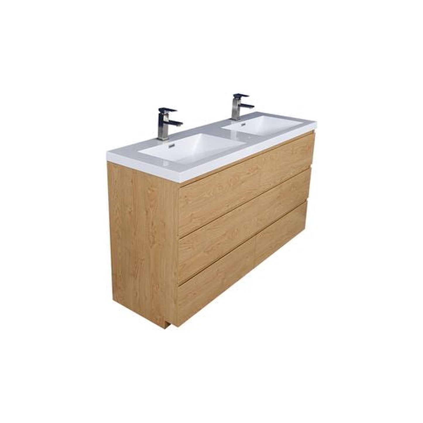 Moreno Bath Angeles 60" New England Oak Freestanding Vanity With Double Reinforced White Acrylic Sinks