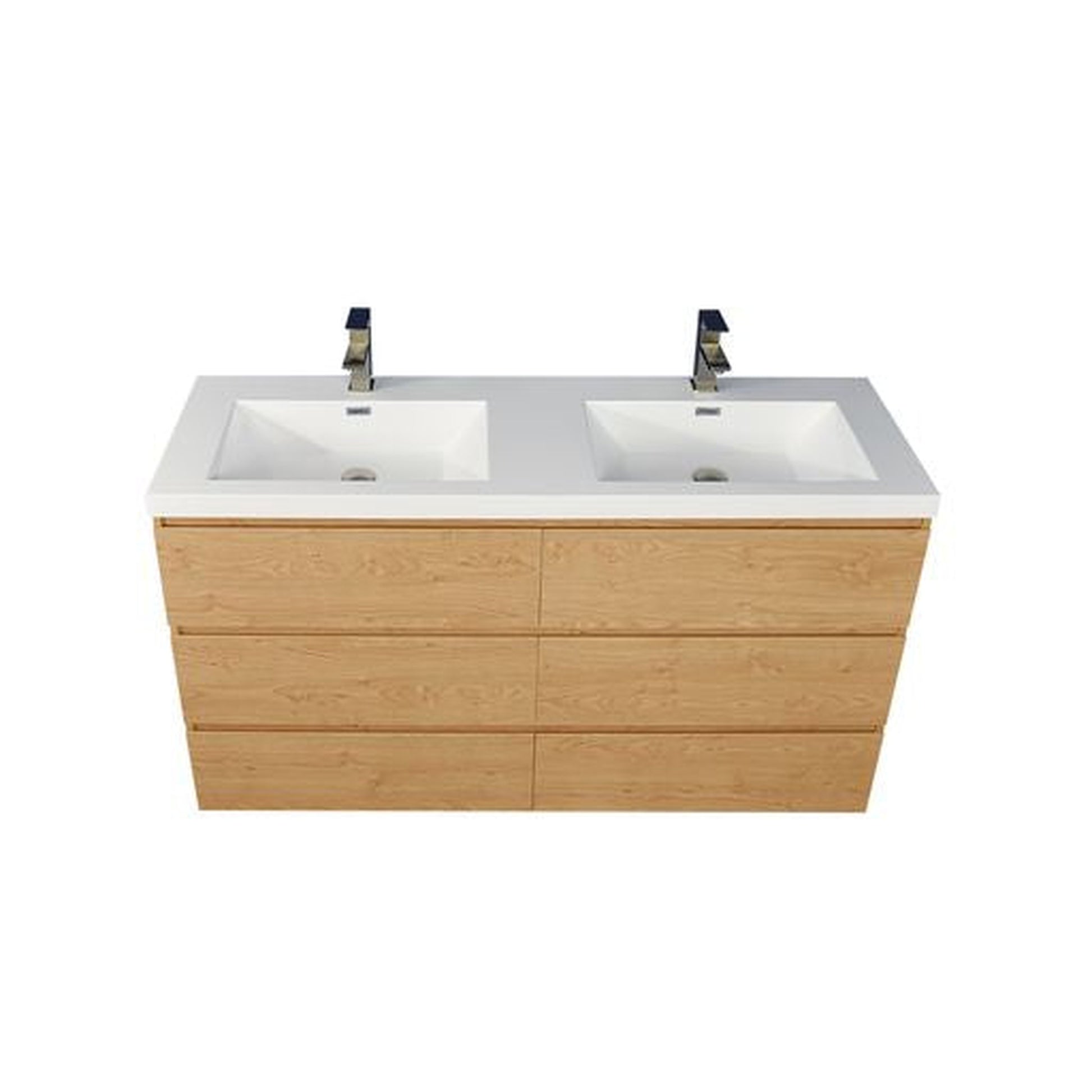 Moreno Bath Angeles 60" New England Oak Freestanding Vanity With Double Reinforced White Acrylic Sinks