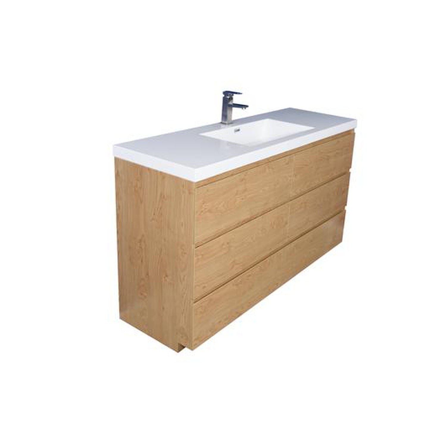 Moreno Bath Angeles 60" New England Oak Freestanding Vanity With Single Reinforced White Acrylic Sink