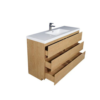 Moreno Bath Angeles 60" New England Oak Freestanding Vanity With Single Reinforced White Acrylic Sink