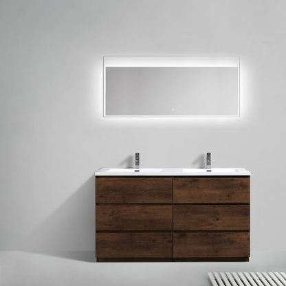 Moreno Bath Angeles 60" Rosewood Freestanding Vanity With Double Reinforced White Acrylic Sinks