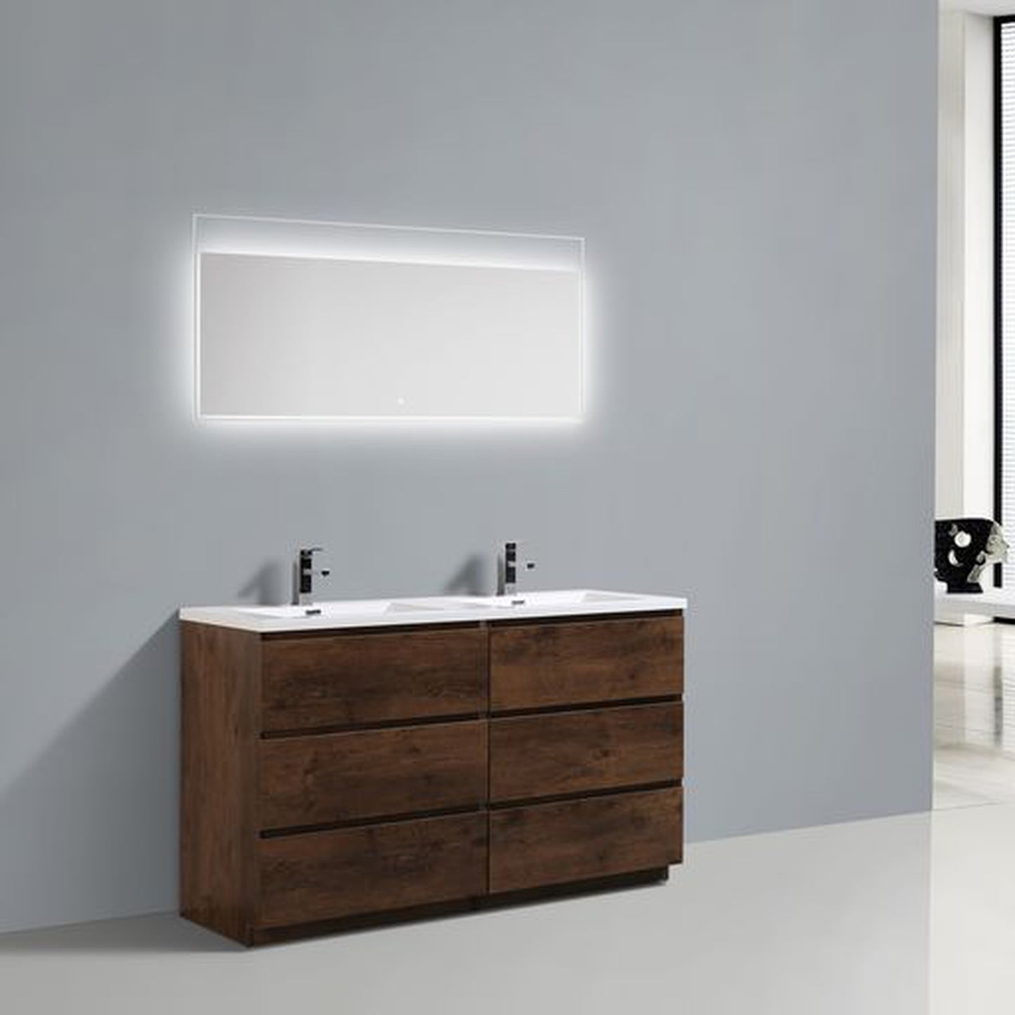 Moreno Bath Angeles 60" Rosewood Freestanding Vanity With Double Reinforced White Acrylic Sinks