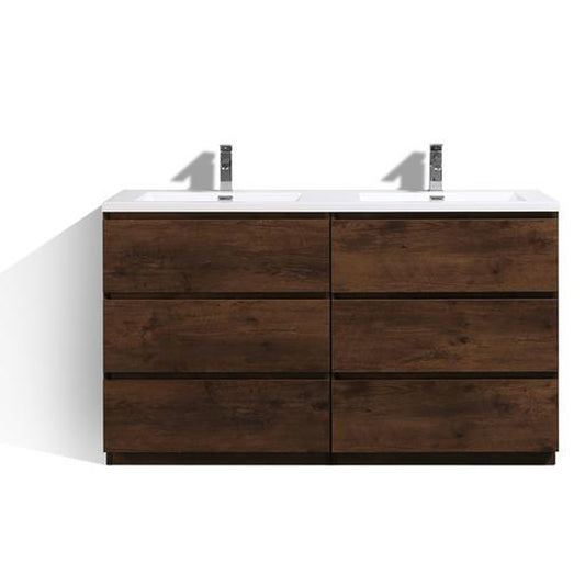 Moreno Bath Angeles 60" Rosewood Freestanding Vanity With Double Reinforced White Acrylic Sinks