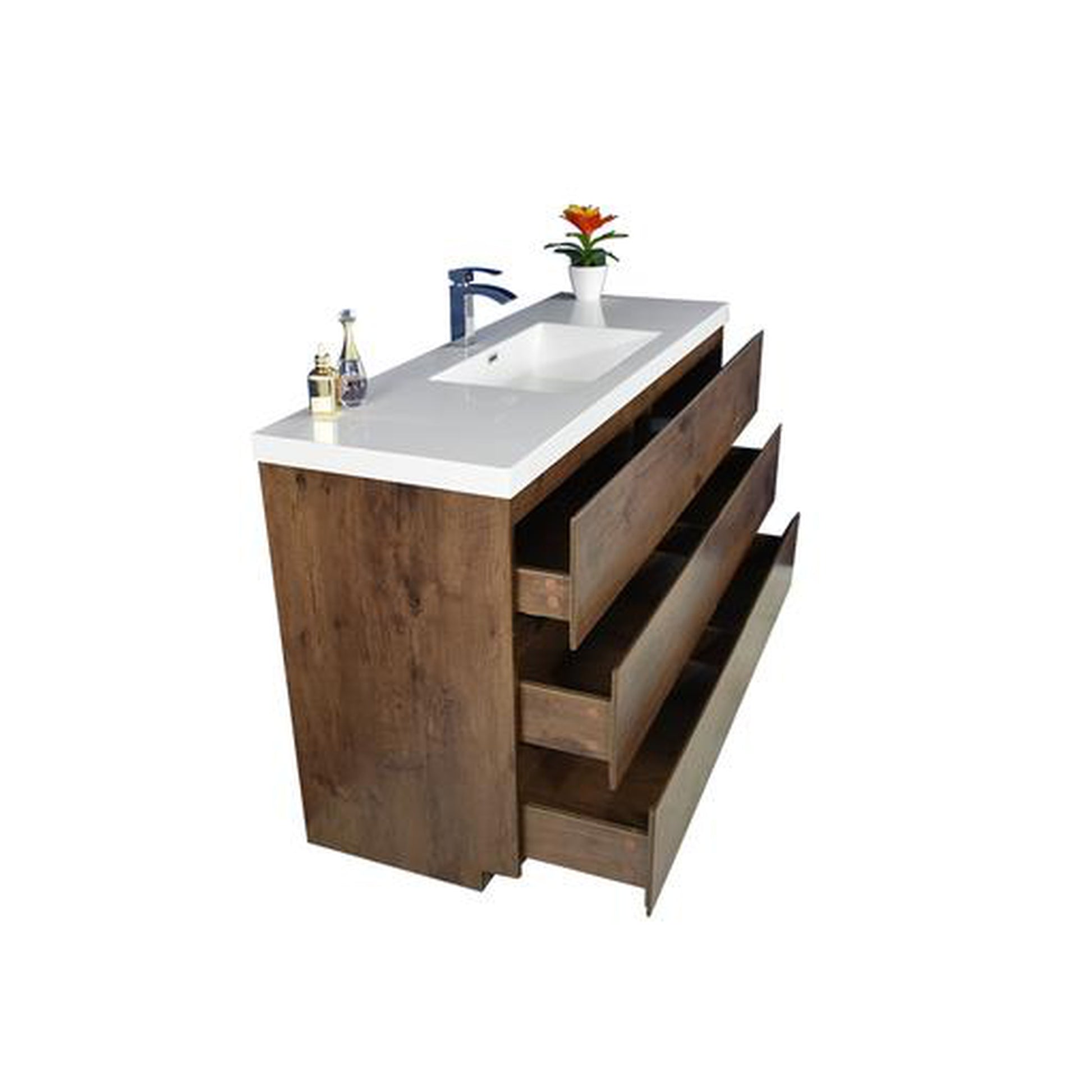 Moreno Bath Angeles 60" Rosewood Freestanding Vanity With Single Reinforced White Acrylic Sink