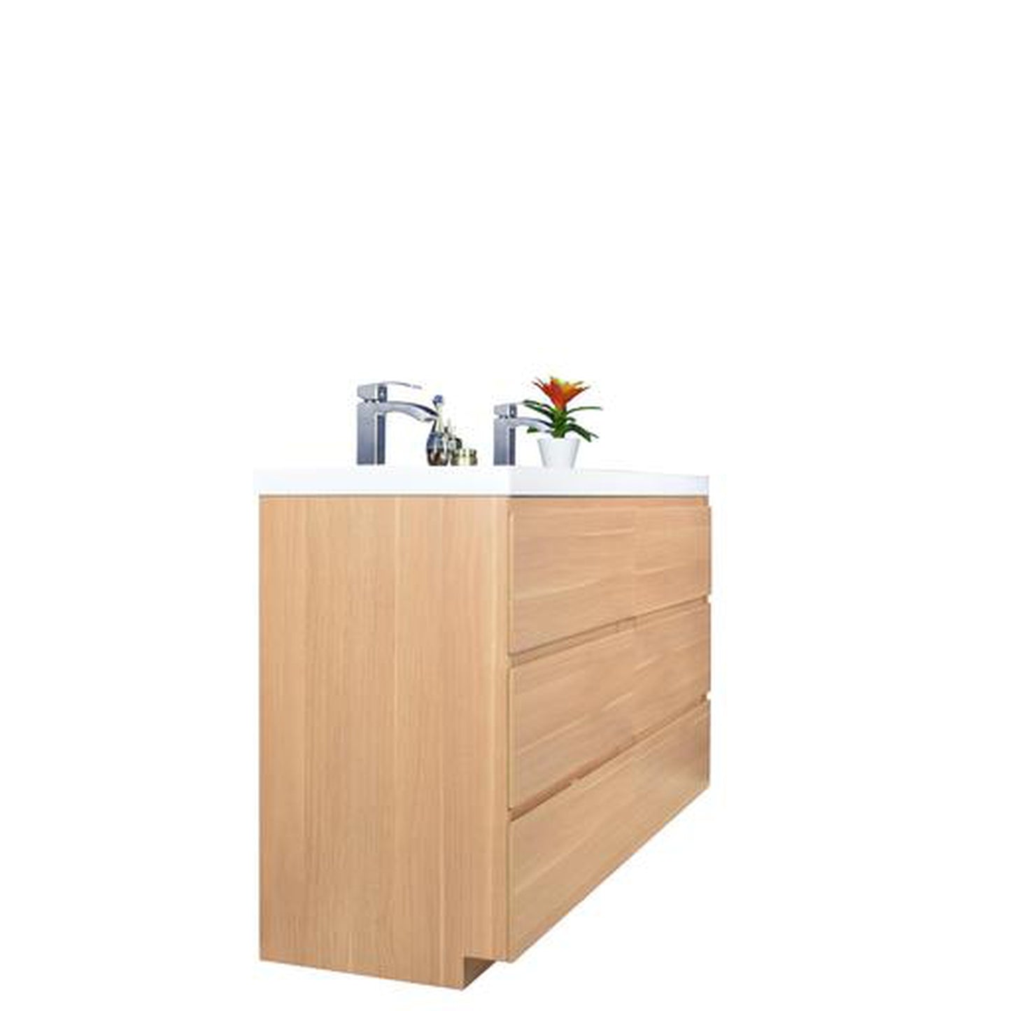 Moreno Bath Angeles 60" White Oak Freestanding Vanity With Double Reinforced White Acrylic Sinks