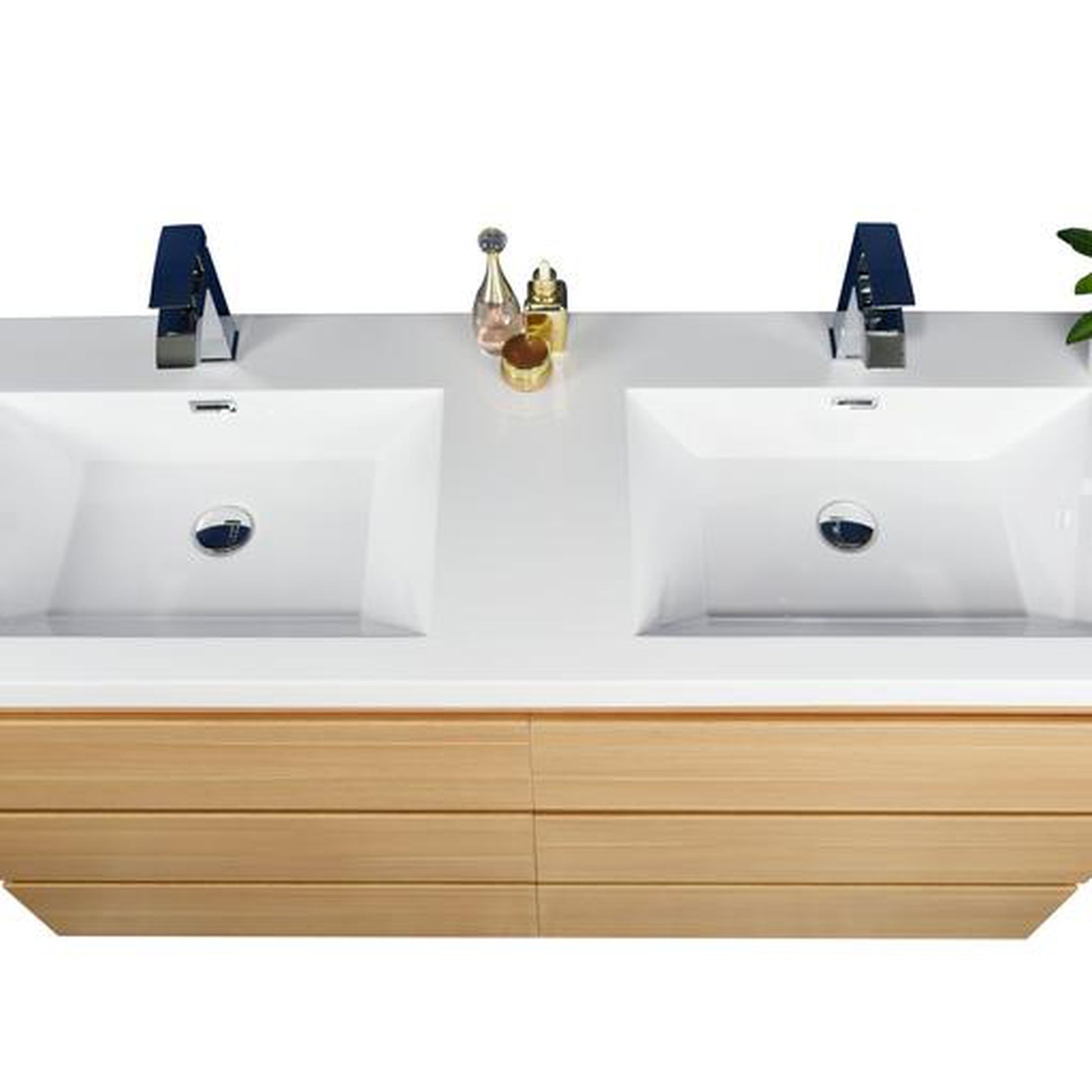 Moreno Bath Angeles 60" White Oak Freestanding Vanity With Double Reinforced White Acrylic Sinks