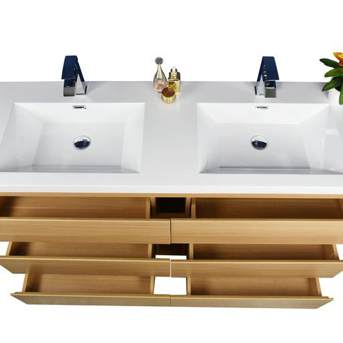 Moreno Bath Angeles 60" White Oak Freestanding Vanity With Double Reinforced White Acrylic Sinks