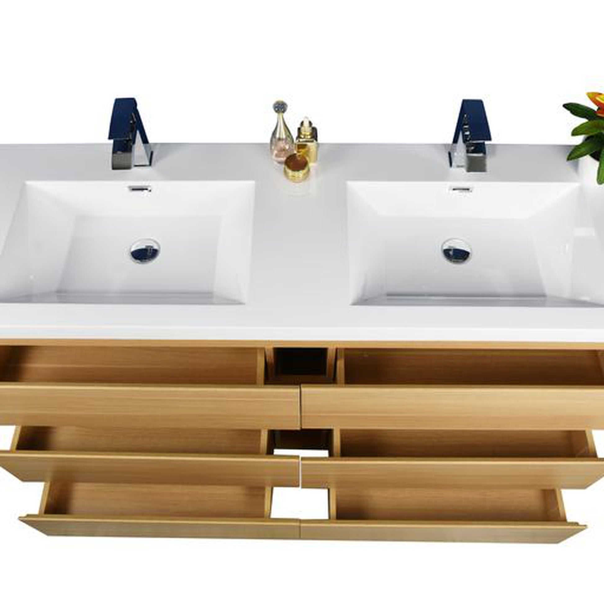 Moreno Bath Angeles 60" White Oak Freestanding Vanity With Double Reinforced White Acrylic Sinks