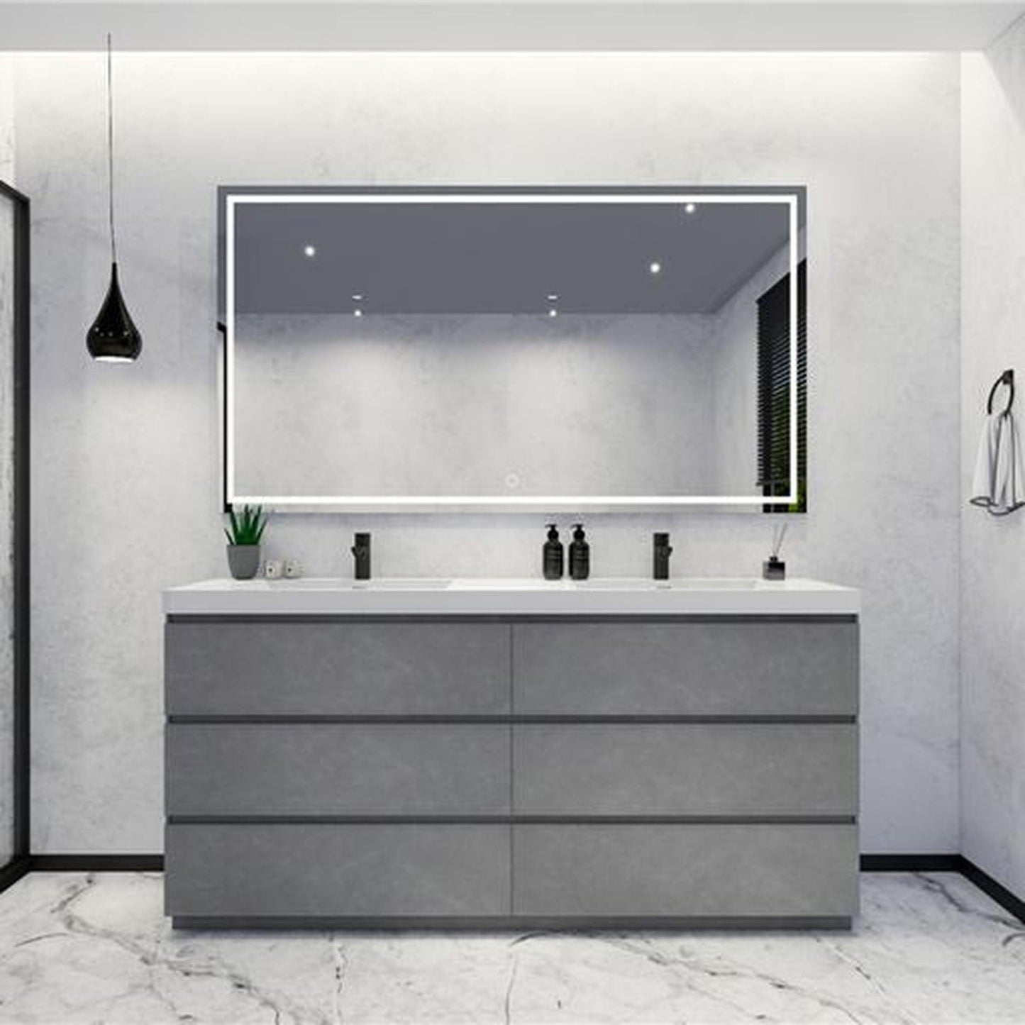 Moreno Bath Angeles 72" Cement Gray Freestanding Vanity With Double Reinforced White Acrylic Sinks