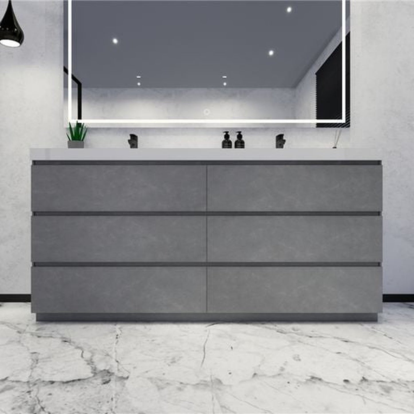 Moreno Bath Angeles 72" Cement Gray Freestanding Vanity With Double Reinforced White Acrylic Sinks