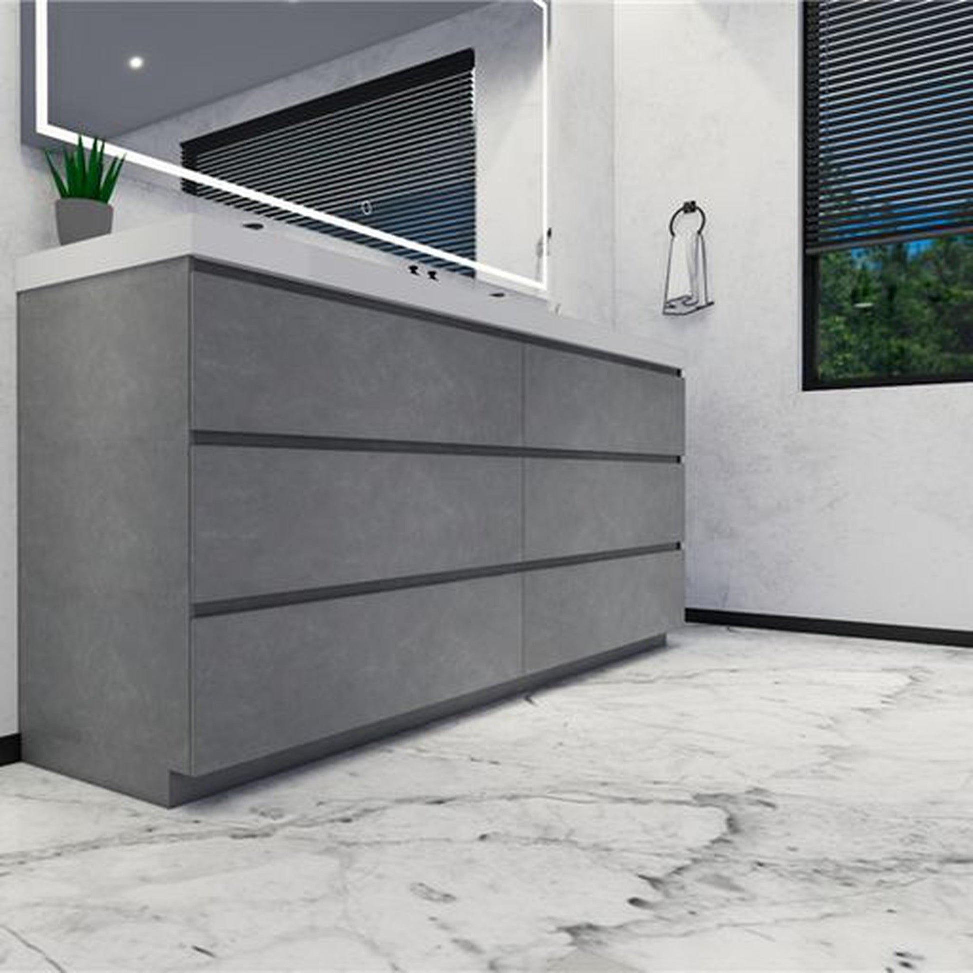 Moreno Bath Angeles 72" Cement Gray Freestanding Vanity With Double Reinforced White Acrylic Sinks