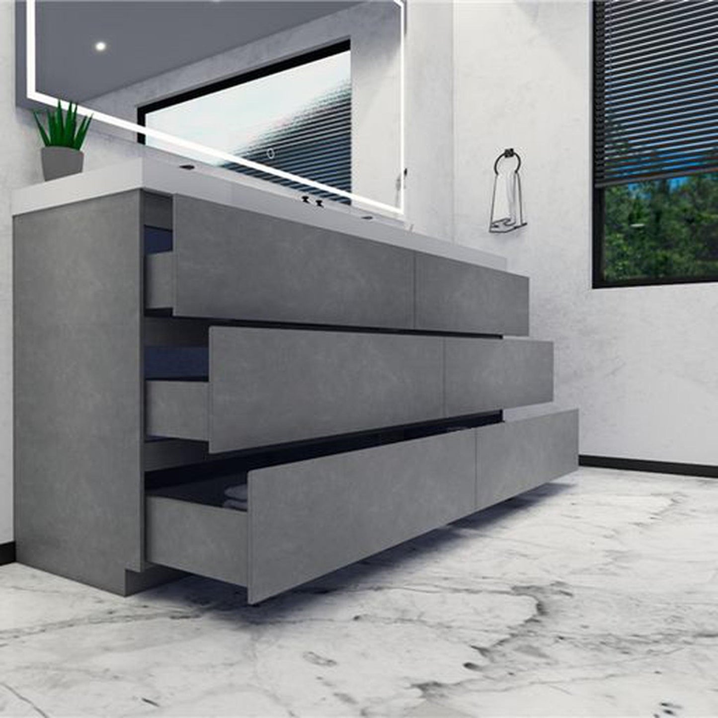 Moreno Bath Angeles 72" Cement Gray Freestanding Vanity With Double Reinforced White Acrylic Sinks