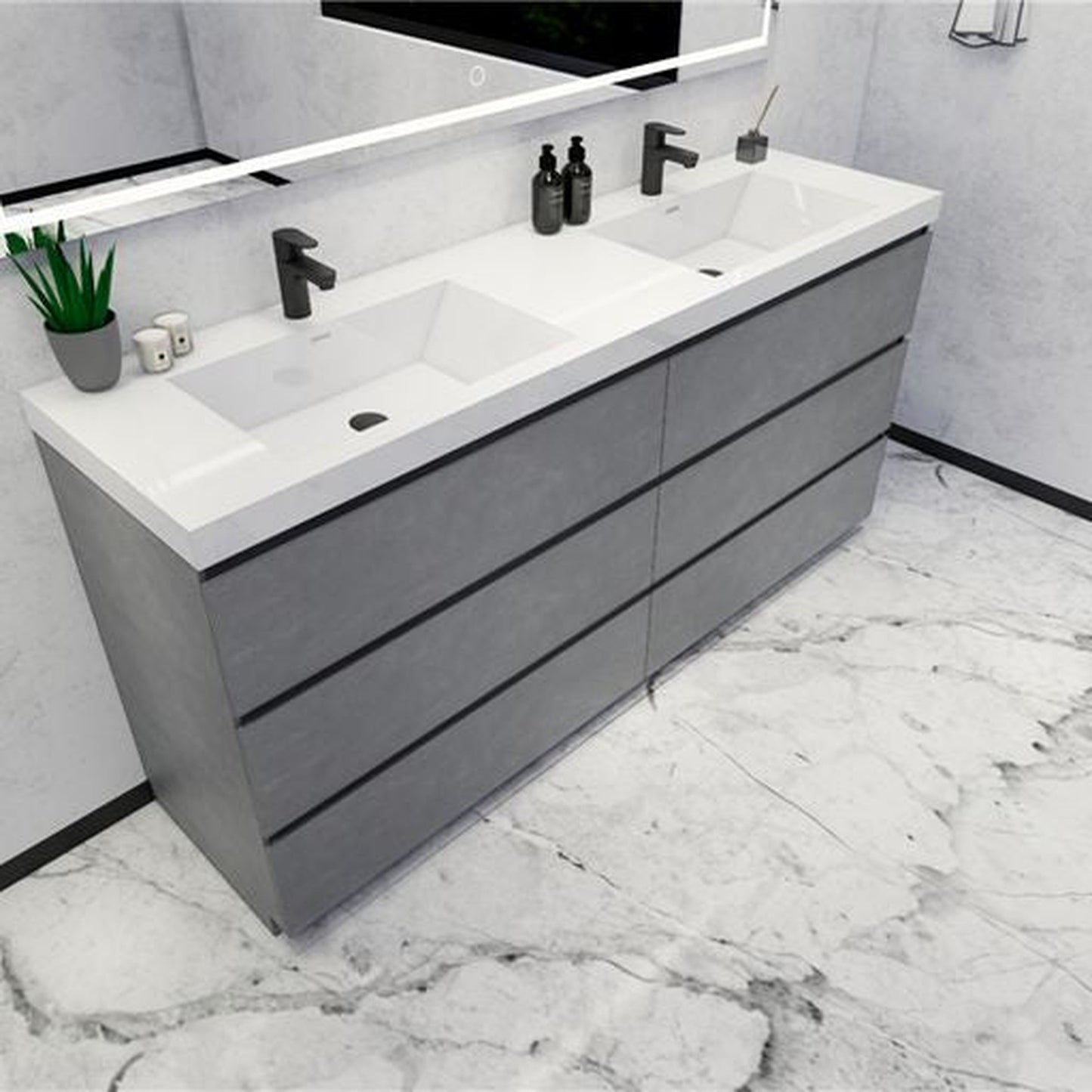 Moreno Bath Angeles 72" Cement Gray Freestanding Vanity With Double Reinforced White Acrylic Sinks